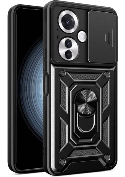 Oppo Reno 11F 5g Kılıf Magnetik Standlı Kamera Korumalı Slide Sürgülü Cover Kapak