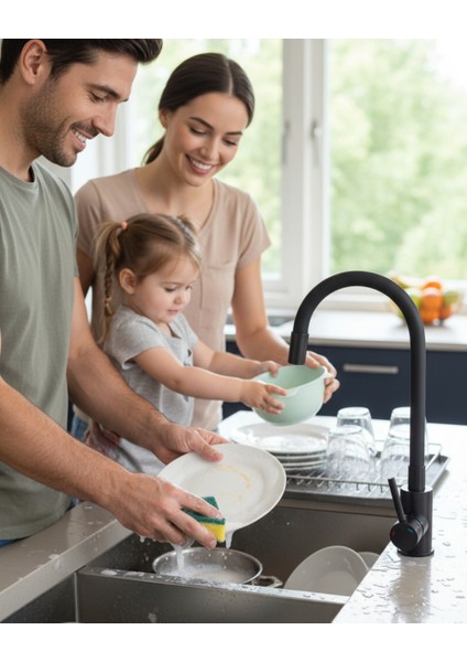 Luno BOC_B720 Siyah Mutfak Evye Bataryası | Esnek Silikon Başlık, , 360° Dönebilir,Seramik Kartuş, Kolay Montaj, ,Sessiz kullanım, Su Tasarrufu