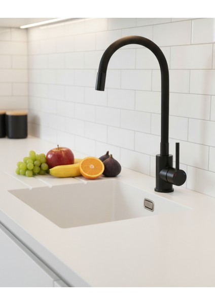 Luno BOC_B720 Siyah Mutfak Evye Bataryası | Esnek Silikon Başlık, , 360° Dönebilir,Seramik Kartuş, Kolay Montaj, ,Sessiz kullanım, Su Tasarrufu