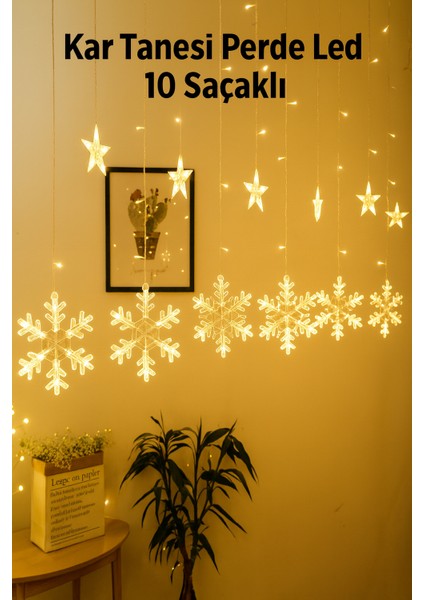 Dış Mekan Kar Tanesi Perde LED - 10 Saçaklı, Eklemeli, Fişli ve 8 Fonksiyonlu