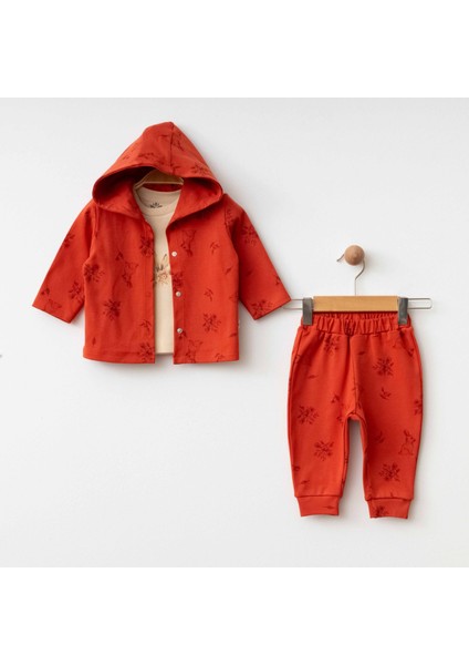 Tavşan Baskılı Organik 3’lü Takım - Kiremit