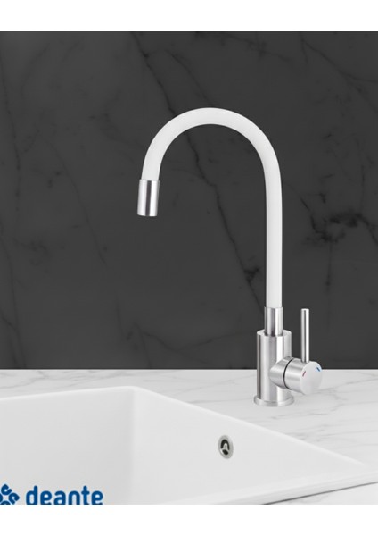 Luno Çelik Beyaz Mutfak Evye Bataryası| Esnek 380 mm S-şekil, 360° Silikon Hortum, A Sınıfı Havalandırıcılı Akış, 35 mm Seramik Kartuşlu,sessiz kullanım modelleri