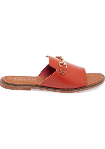 Turuncu Hakiki Deri Kadın Terlik - K25Y1TR67786-M39