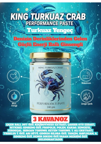 3 Kavanoz King Turquaz Crab Yengeç Ballı Mavi Yengeç Karışık Atom Macun Güç ve Kuvvet