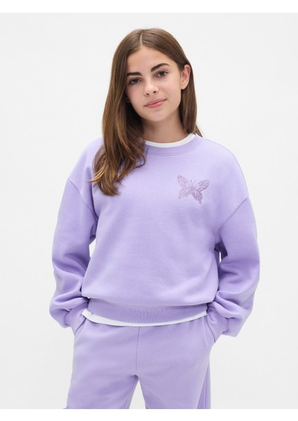 Kız Çocuk Lila Vintage Soft Dolman Sweatshirt