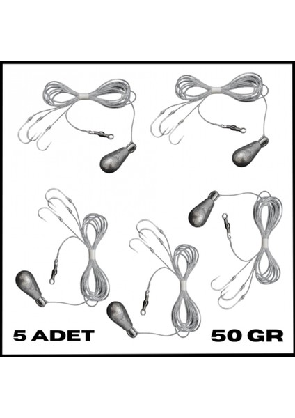 Uyguna-Yakala 5 Adet-50 gr 3 Iğneli Kurşunlu Fırdöndülü Dip Beden Oltası TAKIMI-TAK.164