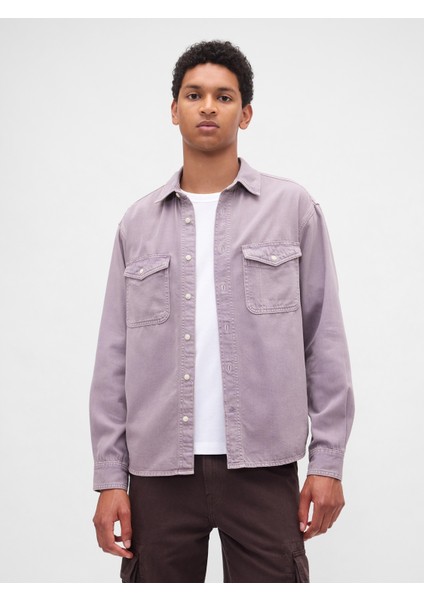 Erkek Lila Ultrasoft Denim Relaxed Gömlek