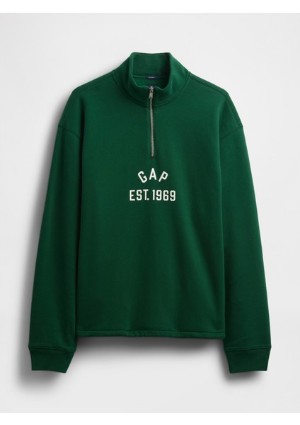 Erkek Yeşil Vintagesoft Oversized Gap Logo Yarım Fermuarlı Sweatshirt modelleri