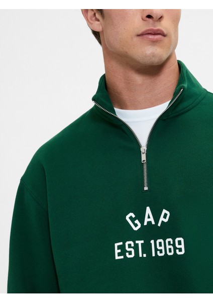 Erkek Yeşil Vintagesoft Oversized Gap Logo Yarım Fermuarlı Sweatshirt fırsatları