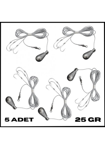 Uyguna-Yakala 5 Adet-25 gr 3 Iğneli Kurşunlu Fırdöndülü Dip Beden Oltası TAKIMI-TAK.161