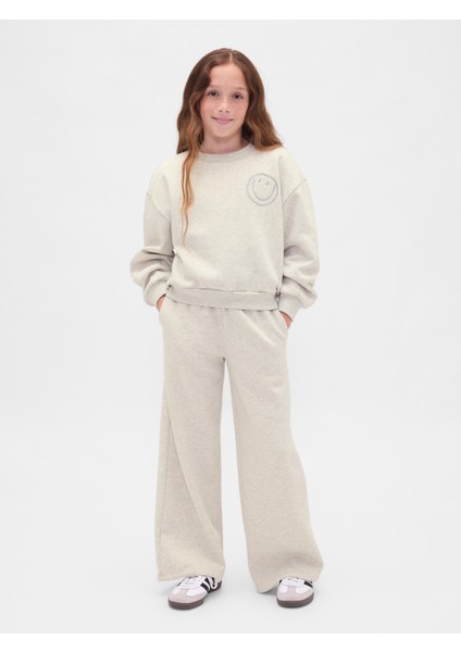 Kız Çocuk Açık Gri Vintage Soft Baggy Eşofman Altı