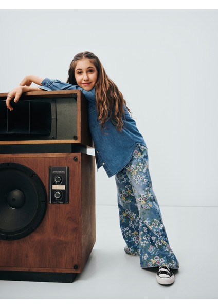 Kız Çocuk Açık Mavi Floral Easy Baggy Jean Pantolon fiyatları