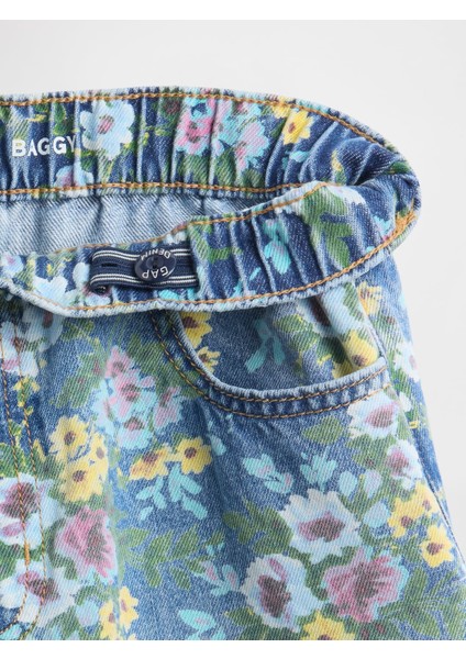 Kız Çocuk Açık Mavi Floral Easy Baggy Jean Pantolon modelleri