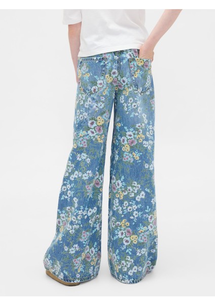 Kız Çocuk Açık Mavi Floral Easy Baggy Jean Pantolon indirimleri