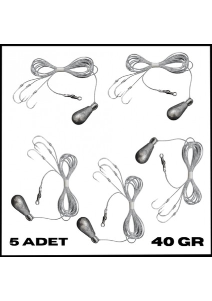 Uyguna-Yakala 5 Adet-40 gr 3 Iğneli Kurşunlu Fırdöndülü Dip Beden Oltası TAKIMI-TAK.163