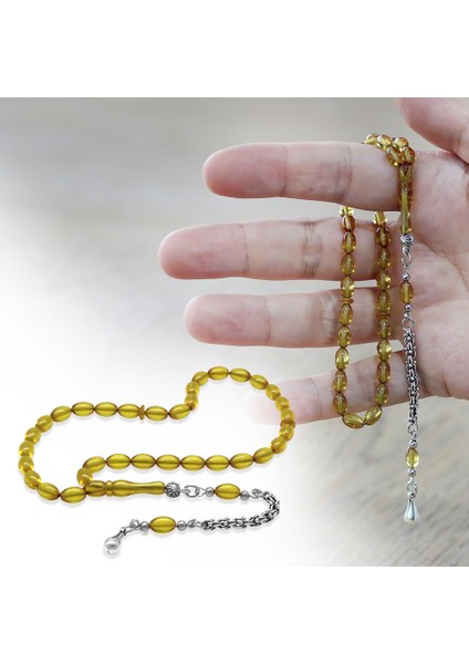 Kararmaz Metal Arnavut Zincir Su Damlası Püsküllü Arpa Kesim Sarı Mini Boy Ateş Kehribar Tesbih fiyatları