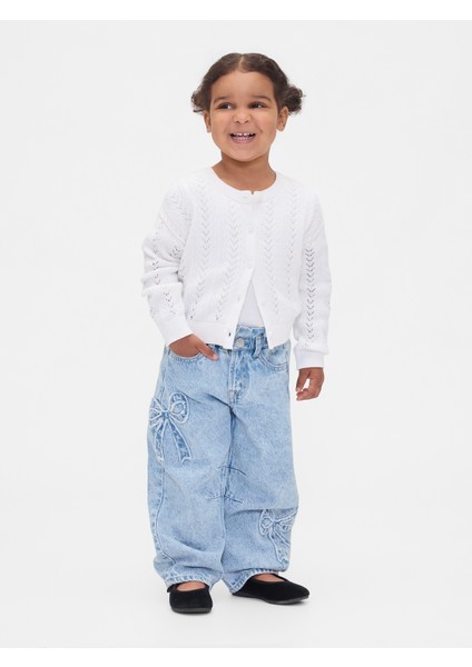 Kız Bebek Mavi Bow Horseshoe Jean Pantolon