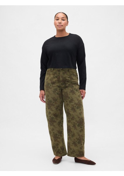 Kadın Haki High Rise Barrel Jean Pantolon fırsatları