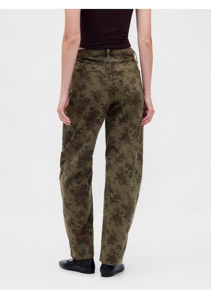 Kadın Haki High Rise Barrel Jean Pantolon indirimleri