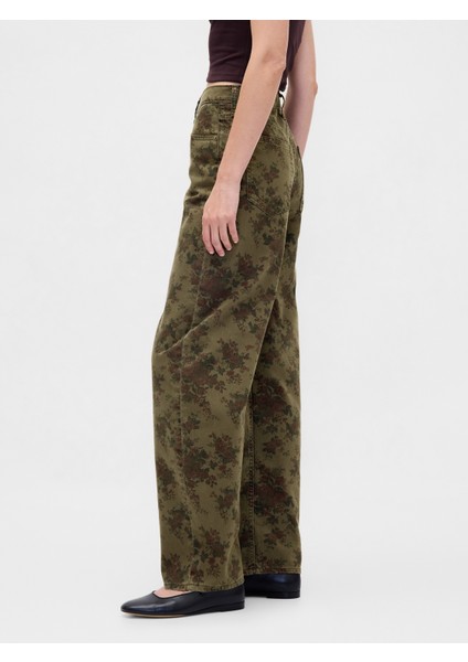 Kadın Haki High Rise Barrel Jean Pantolon