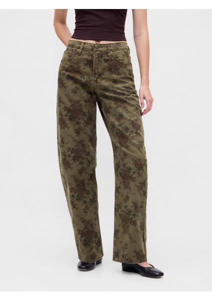 Kadın Haki High Rise Barrel Jean Pantolon