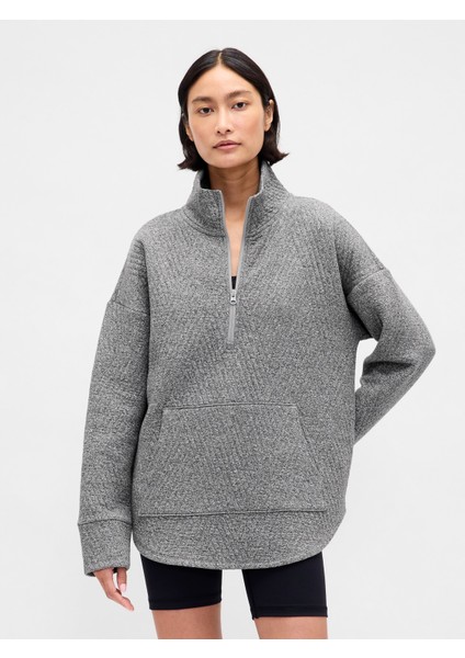 Kadın Gri Gapfit Quilted Jacquard Pullover Spor Üst