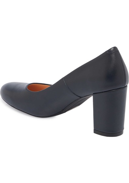 Lacivert Hakiki Deri Kadın Topuklu Ayakkabı - K25I1AY67794-A31