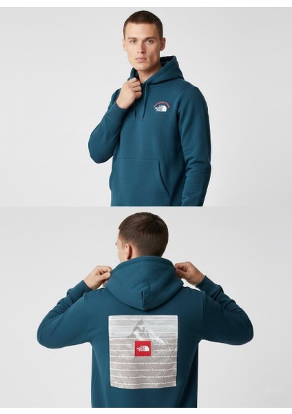 Kapüşonlu Koyu Turkuaz Kanguru Cepli Sweatshirt North Face modelleri