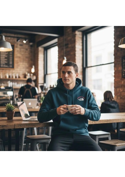 Kapüşonlu Koyu Turkuaz Kanguru Cepli Sweatshirt North Face fırsatları