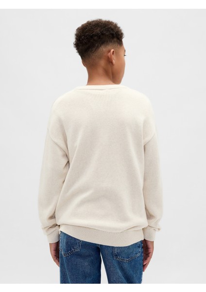 Erkek Çocuk Krem Relaxed Bisiklet Yaka Kazak fırsatları