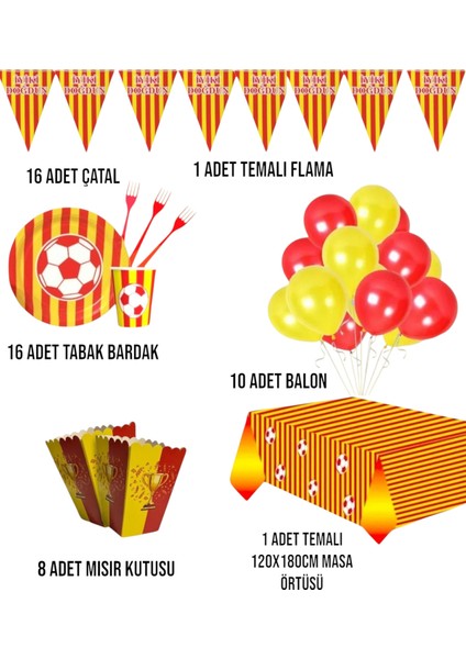 Taraftar Sarı Kırmızı Baskılı Doğum Günü Parti Seti Malzemeleri 16 Kişilik fiyatları