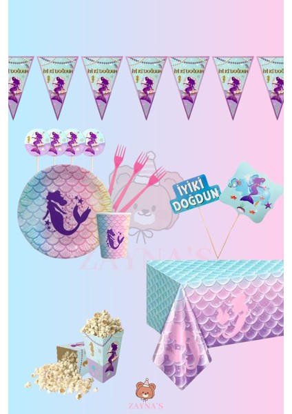 Deniz Kızı Temalı Konuşma Balonu Mısır Konsept Doğum Günü Parti Seti 16 Kişilik