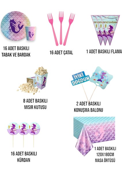 Deniz Kızı Temalı Konuşma Balonu Mısır Konsept Doğum Günü Parti Seti 16 Kişilik fiyatları