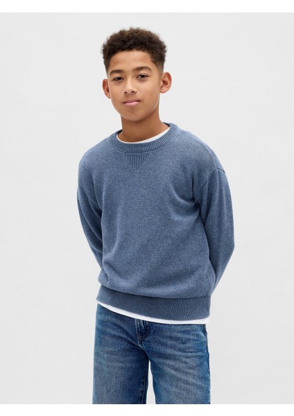 Erkek Çocuk Mavi Relaxed Bisiklet Yaka Kazak