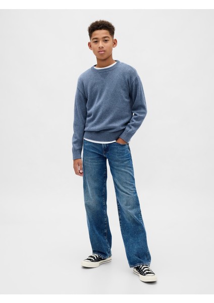 Erkek Çocuk Mavi Relaxed Bisiklet Yaka Kazak modelleri