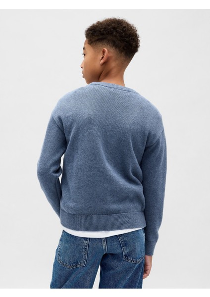 Erkek Çocuk Mavi Relaxed Bisiklet Yaka Kazak fırsatları