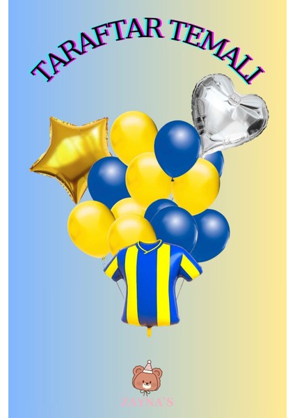 Taraftar Temalı Sarı Lacivert Renk Forma Folyo Balon Seti Yıldızlı ve Kalpli