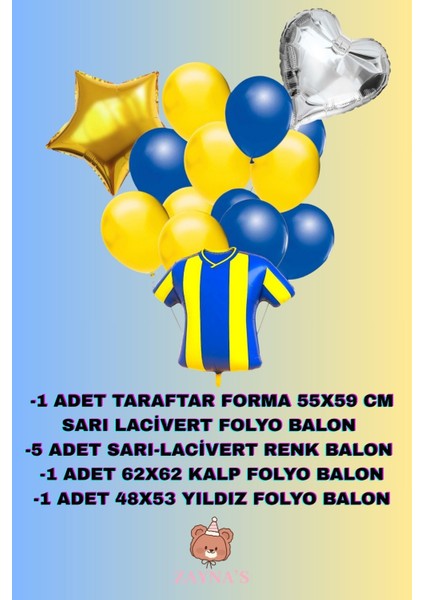 Taraftar Temalı Sarı Lacivert Renk Forma Folyo Balon Seti Yıldızlı ve Kalpli fiyatları