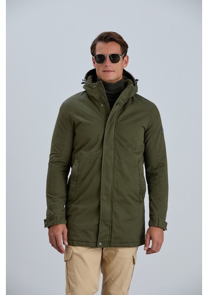 RIVER25 Erkek Mont Kapüşonlu Erkek Pamuk Kaban