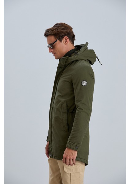 RIVER25 Erkek Mont Kapüşonlu Erkek Pamuk Kaban