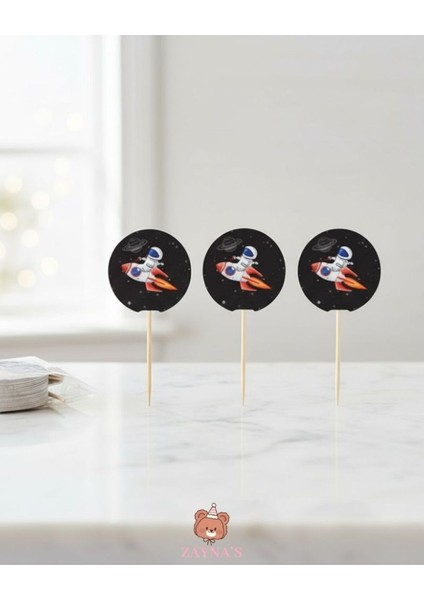 Kozmik Uzay Temalı Astronot Baskılı 16 Adet Parti Sunum Cupcake Kürdanı fiyatları