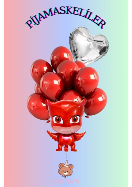 Pijamaskeliler Baykuş Kız Temalı Karakter Folyo Balon Seti Kalpli