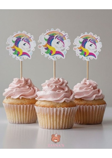 Unicorn Temalı Tek Boynuzlu At Baskılı 16 Adet Parti Sunum Kürdanı