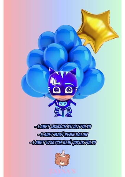 Pijamaskeliler Temalı Kedi Çocuk Baskılı Karakter Folyo Balon Seti Yıldızlı fiyatları