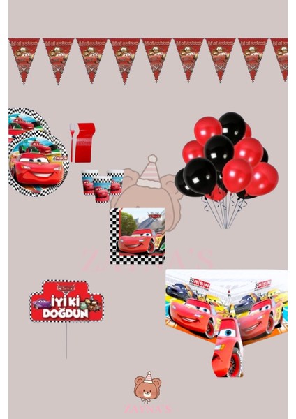 Cars Arabalar Şimşek Mcqueen 16 Kişilik Doğum Günü Parti Seti - Cars Arabalar Temalı Parti Süsleri