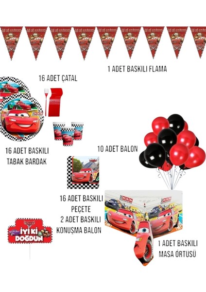 Cars Arabalar Şimşek Mcqueen 16 Kişilik Doğum Günü Parti Seti - Cars Arabalar Temalı Parti Süsleri fiyatları