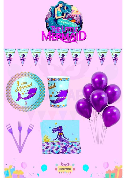 Deniz Kızı Temalı 4 Kişilik Ekonomik Doğum Günü Parti Seti