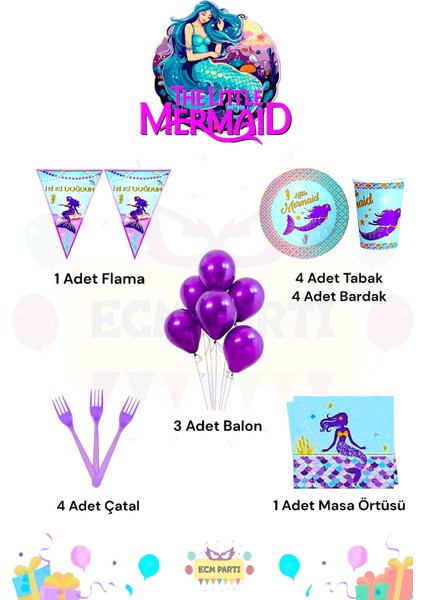 Deniz Kızı Temalı 4 Kişilik Ekonomik Doğum Günü Parti Seti fiyatları