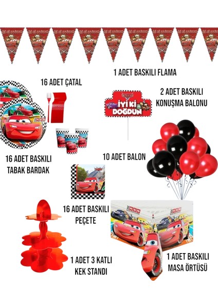 Cars Arabalar Şimşek Mcqueen 16 Kişilik Doğum Günü Parti Seti - Cars Arabalar Şimşek Mcqueen Konsept fiyatları