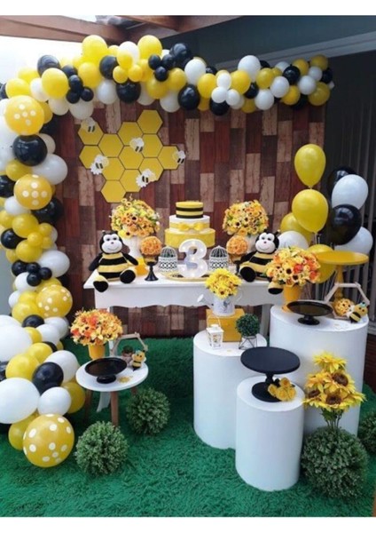 50 Adet Arı Maya Konsept Sarı Beyaz Siyah Balon